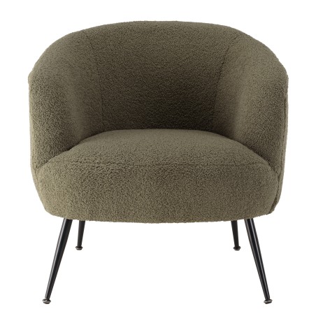 AGATHE - Cosy Armchair in Khaki Green Bouclé Fabric