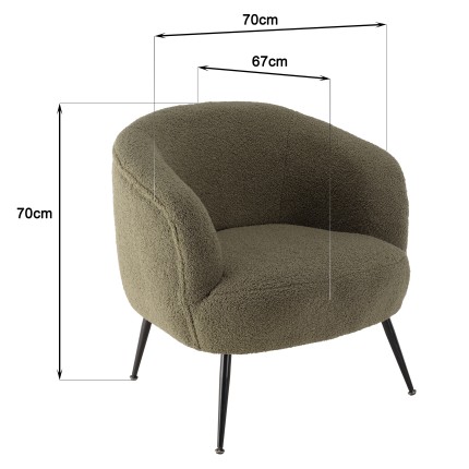 Fauteuil AGATHE - Tissu bouclette vert kaki et métal noir