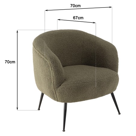 AGATHE - Cosy Armchair in Khaki Green Bouclé Fabric