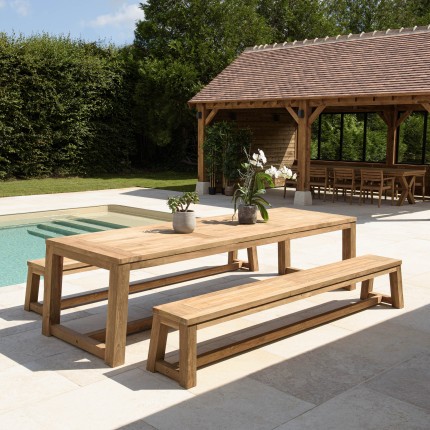 KALLY Garden Furniture Set - Recycled Teak Table & Benches