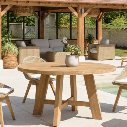 KALLY Round Garden Dining Table 150x150cm Recycled Teak