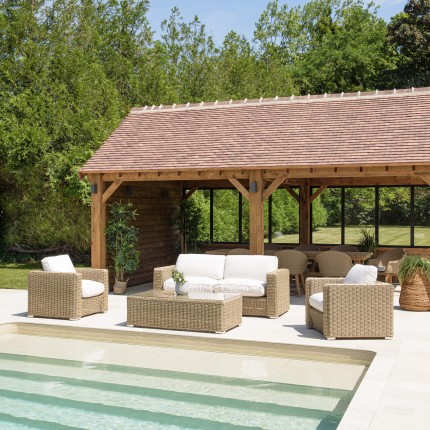Salon de jardin 5 places en rotin synthétique taupe