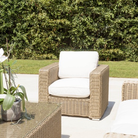 Salon de jardin 5 places en rotin synthétique taupe