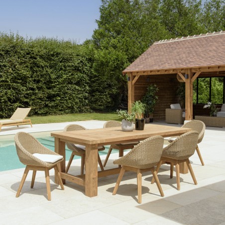 Ensemble de jardin de jardin teck recyclé et rotin synthétique 6 pers.