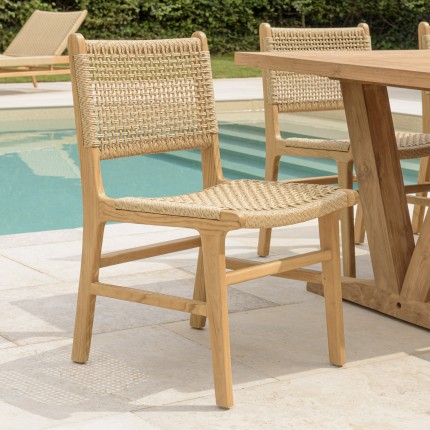 VALERIA Set of 2 Teak Garden Chairs - Beige Rattan