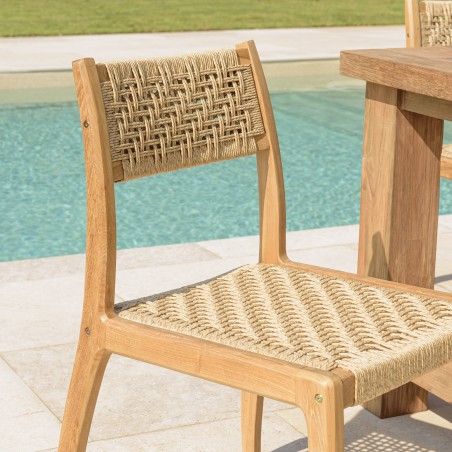 Lot 2 chaises jardin teck rotin synthétique beige