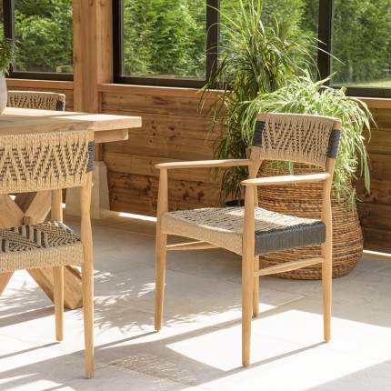 Lot de 2 fauteuils jardin VALERIA - Teck et rotin synthétique beige/noir