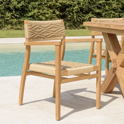 Lot de 2 fauteuils jardin teck rotin synthétique