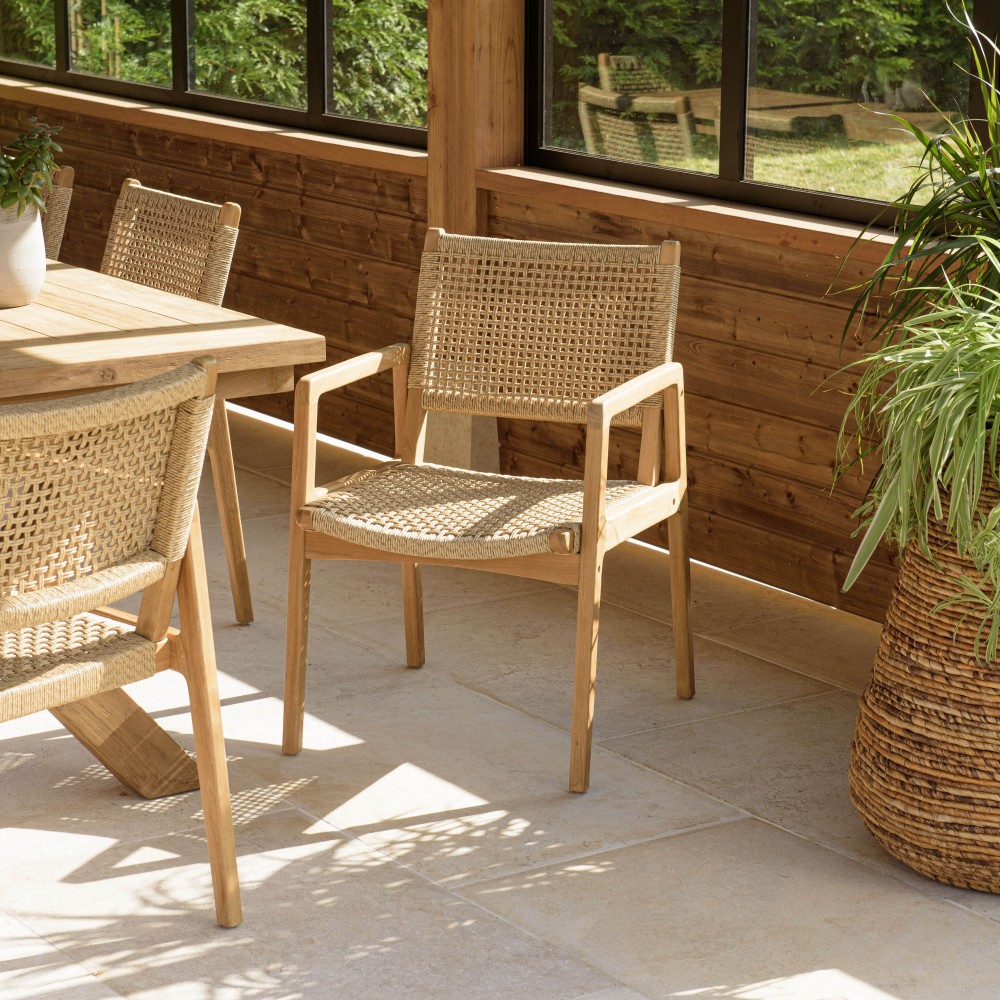 Lot de 2 fauteuils jardin teck naturel rotin synthétique Lot de 2 fauteuils jardin teck naturel rotin synthétique