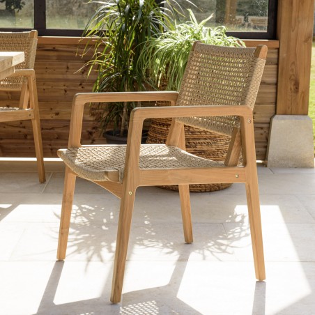 Lot de 2 fauteuils jardin teck naturel rotin synthétique