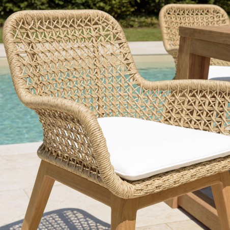 Lot de 2 fauteuils jardin VALERIA en teck et rotin synthétique