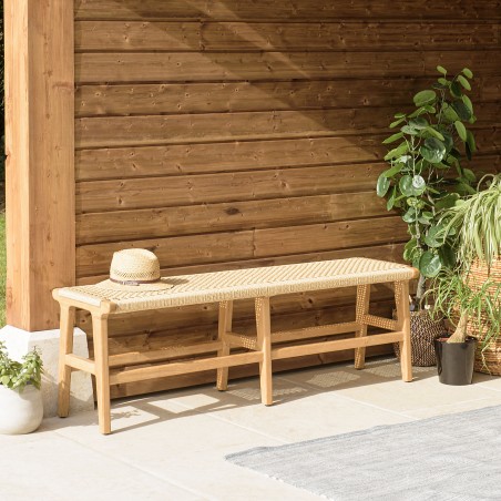 Banc de jardin VALERIA en teck et rotin synthétique