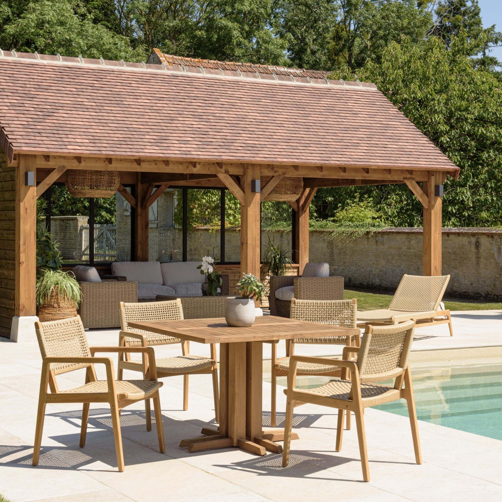VALERIA - Recycled teak and synthetic rattan garden set for 4 people. VALERIA - Recycled teak and synthetic rattan garden set for 4 people.