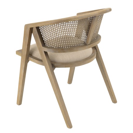 Chaise en bois PIERRE - Assise tissu lin et dossier rotin naturel
