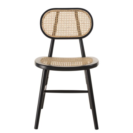 Lot 2 chaises bois noir et rotin naturel