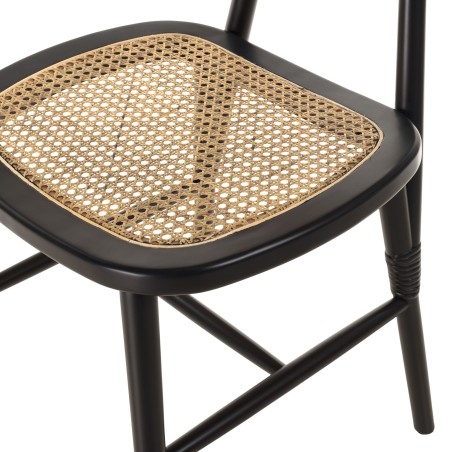 Lot 2 chaises bois noir et rotin naturel