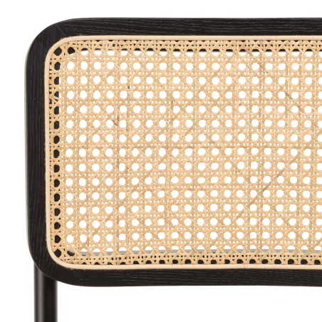 PIERRE - Set of 2 Chairs with Black Wood Seat and Rattan Backrest