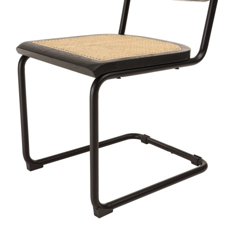 Lot 2 chaises bois noir/rotin naturel métal