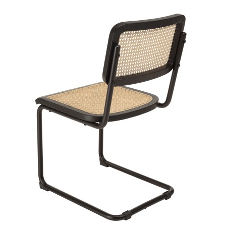 Lot 2 chaises bois noir/rotin naturel métal