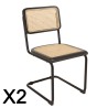 Lot 2 chaises bois noir/rotin naturel métal