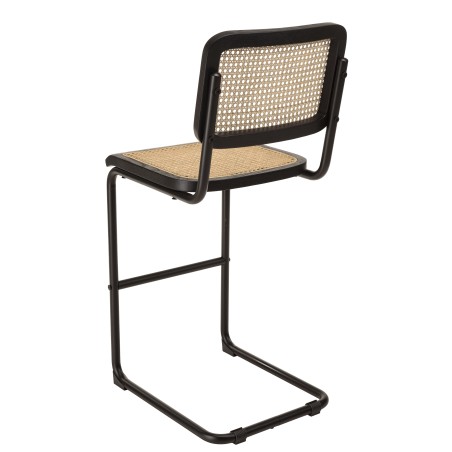 Lot de 2 tabourets d'îlot bois noir/rotin naturel