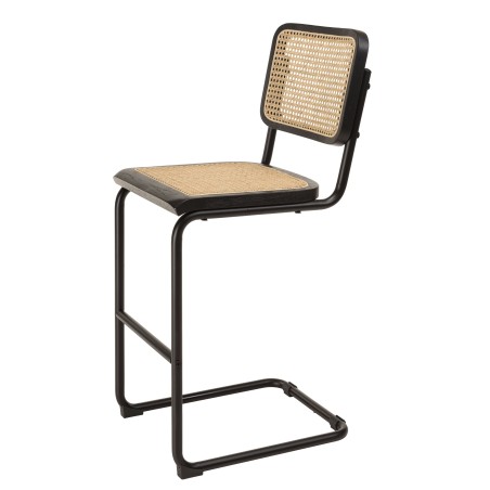 Lot de 2 tabourets d'îlot bois noir/rotin naturel