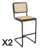 PIERRE Set of 2 Black Wood & Rattan Island Stools