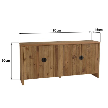 Buffet en pin recyclé SANDY - Meuble de rangement 4 portes