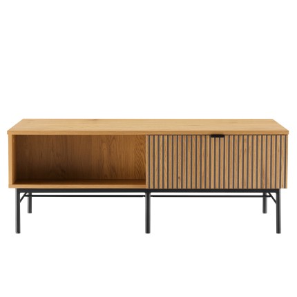 Table basse SCOTT - Décor effet bois et rainures noires