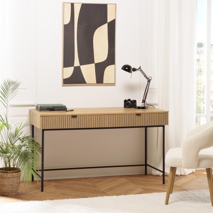 SCOTT Desk with 2 Drawers - Black/Natural Wood Finish