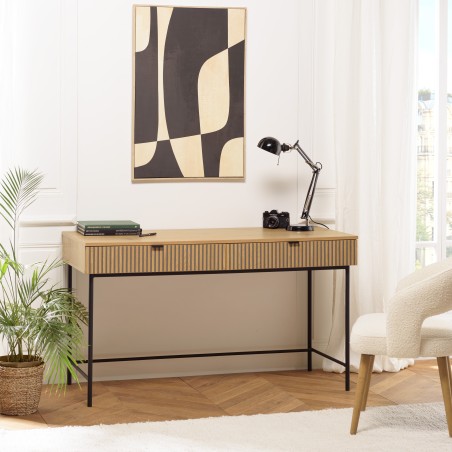 Bureau SCOTT 2 tiroirs noir et naturel