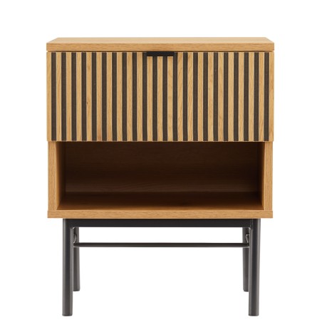 SCOTT Bedside Table with 1 Drawer in Black and Natural Wood Effect