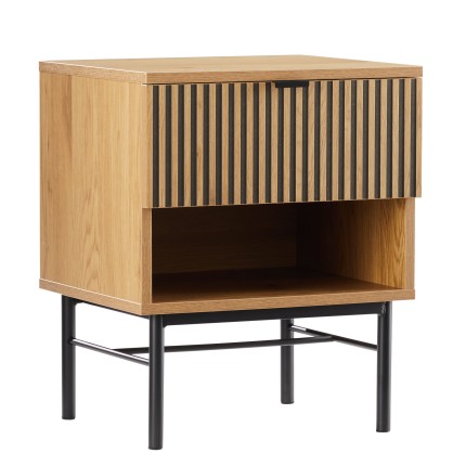 SCOTT Bedside Table with 1 Drawer in Black and Natural Wood Effect