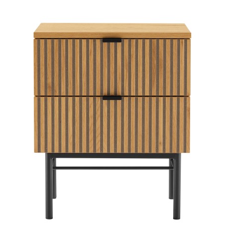 SCOTT Bedside Table - Black/Natural Wood Effect - 2 Drawers
