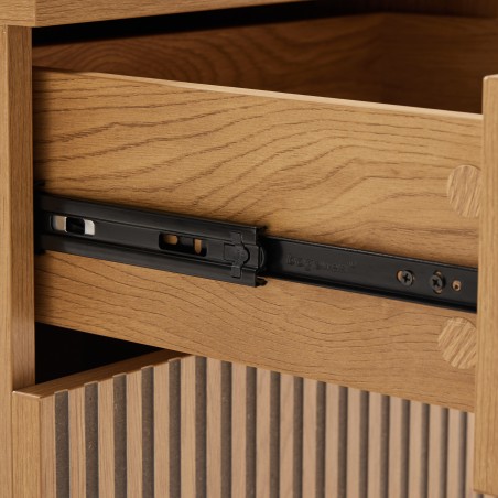 SCOTT Bedside Table - Black/Natural Wood Effect - 2 Drawers