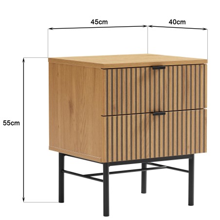 SCOTT Bedside Table - Black/Natural Wood Effect - 2 Drawers