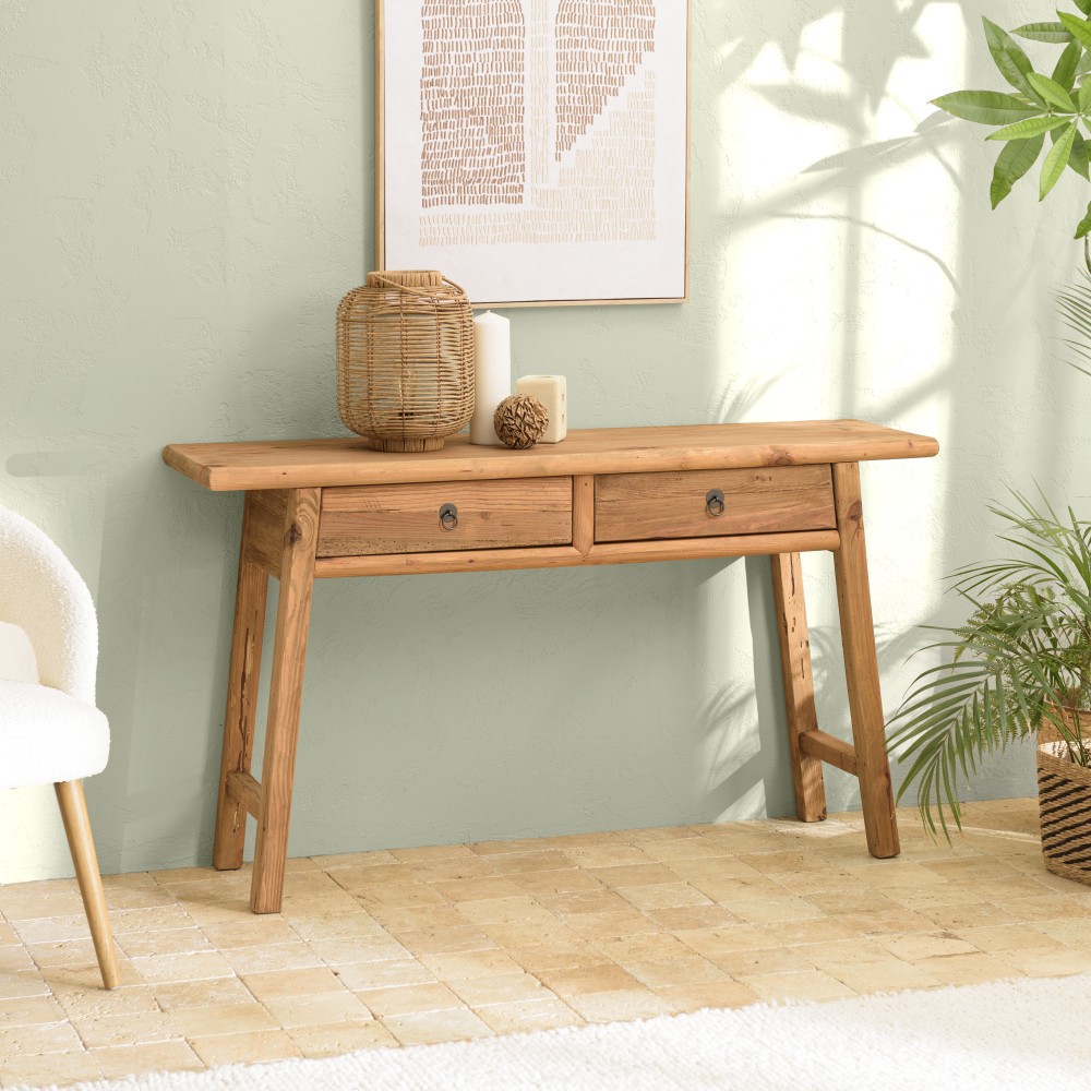SANDY - Recycled Pine Console Table with 2 Drawers SANDY - Recycled Pine Console Table with 2 Drawers