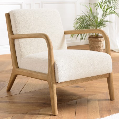 PIERRE Low Armchair in Ecru Bouclé Fabric - Cozy and Stylish Design