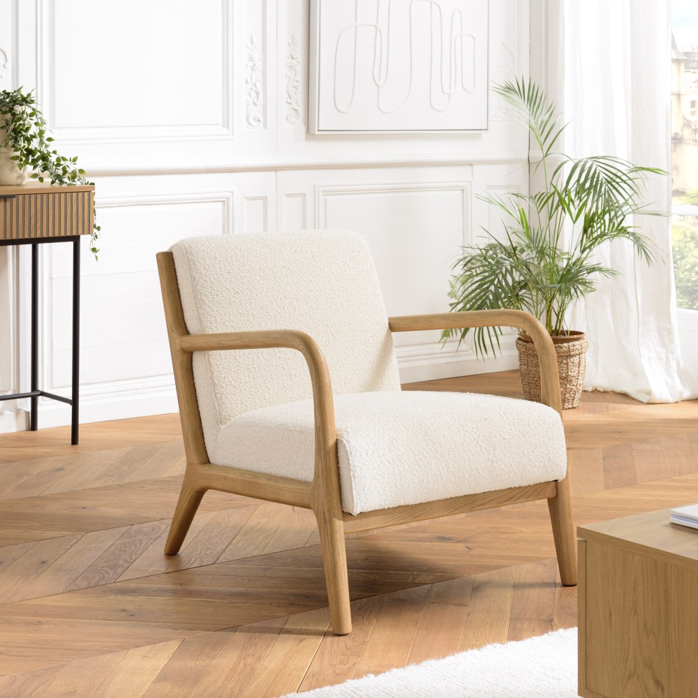 Fauteuil bas tissu bouclette écru PIERRE Fauteuil bas tissu bouclette écru PIERRE