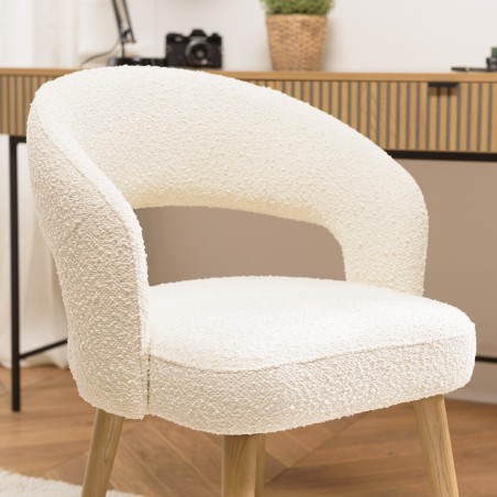 PIERRE Chair - Ecru Bouclé Fabric with Open Backrest