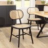 Lot 2 chaises bois noir et rotin naturel