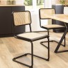 PIERRE - Set of 2 Chairs with Black Wood Seat and Rattan Backrest