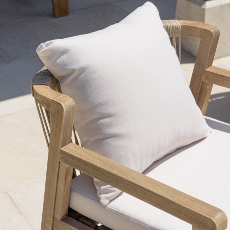 CELESTIN - Set of 2 Acacia/Synthetic Rope Armchairs, Beige with Grey Cushions