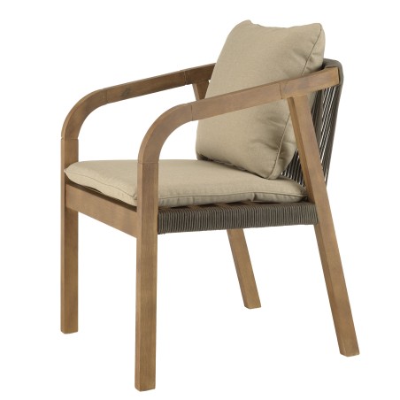CELESTIN - Set of 2 Acacia/Synthetic Rope Armchairs, Pine Green with Cushions