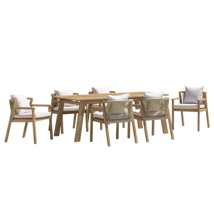 Celestin 6-Seater Garden Furniture Set in Acacia/Beige Rope