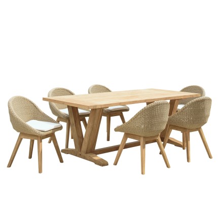 Lot n°20 Salon de jardin KALLY en teck recyclé et rotin synthétique