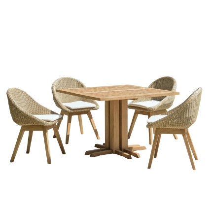 KALLY Set no. 25 Recycled Teak & Rattan Garden Furniture Set for 4 People