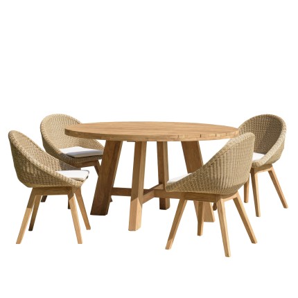 KALLY Set no. 27 Recycled Teak & Rattan Garden Furniture Set for 4 People