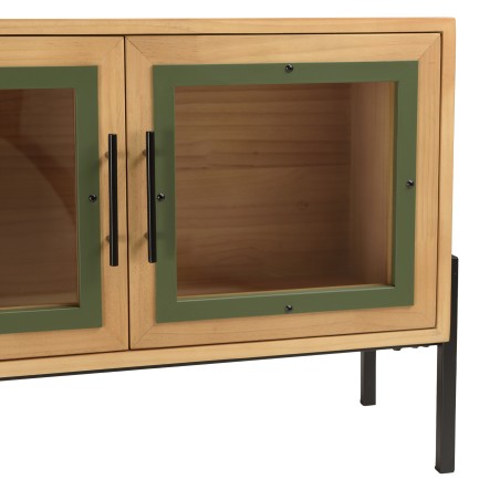 Helena TV Stand with 4 Glass Doors - Green Pine Frame & Black Metal