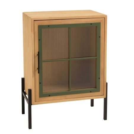 HELENA Sideboard with 1 Glass Door - Green Pine Frame and Black Metal